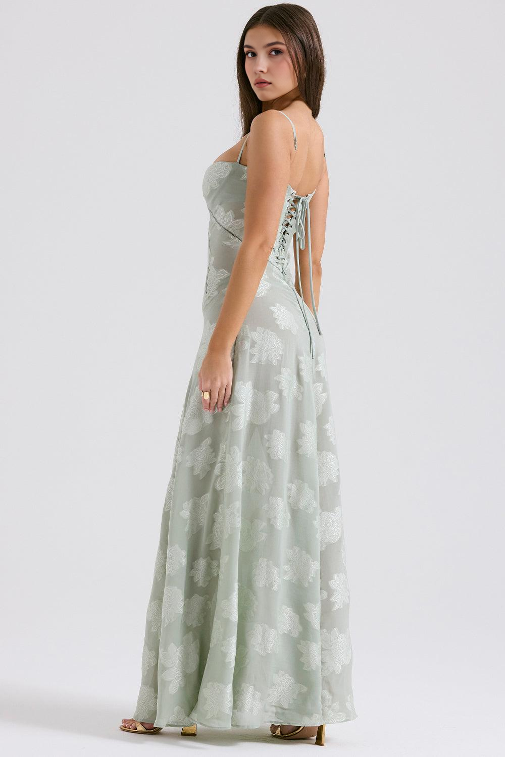 Women’s Floral Bustier Gown with Sheer Overlay for Evening & Formal Wear