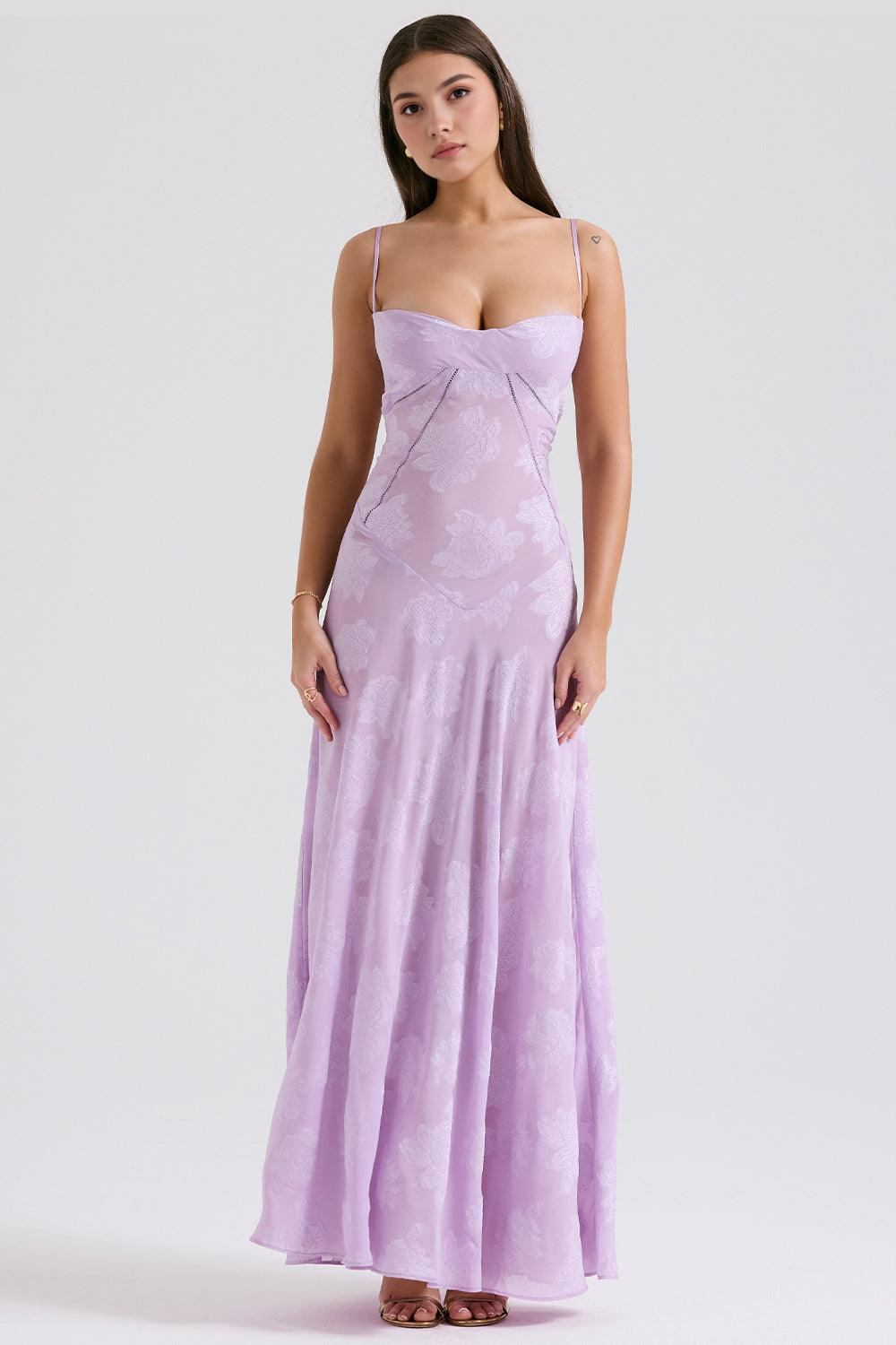 Women’s Floral Bustier Gown with Sheer Overlay for Evening & Formal Wear
