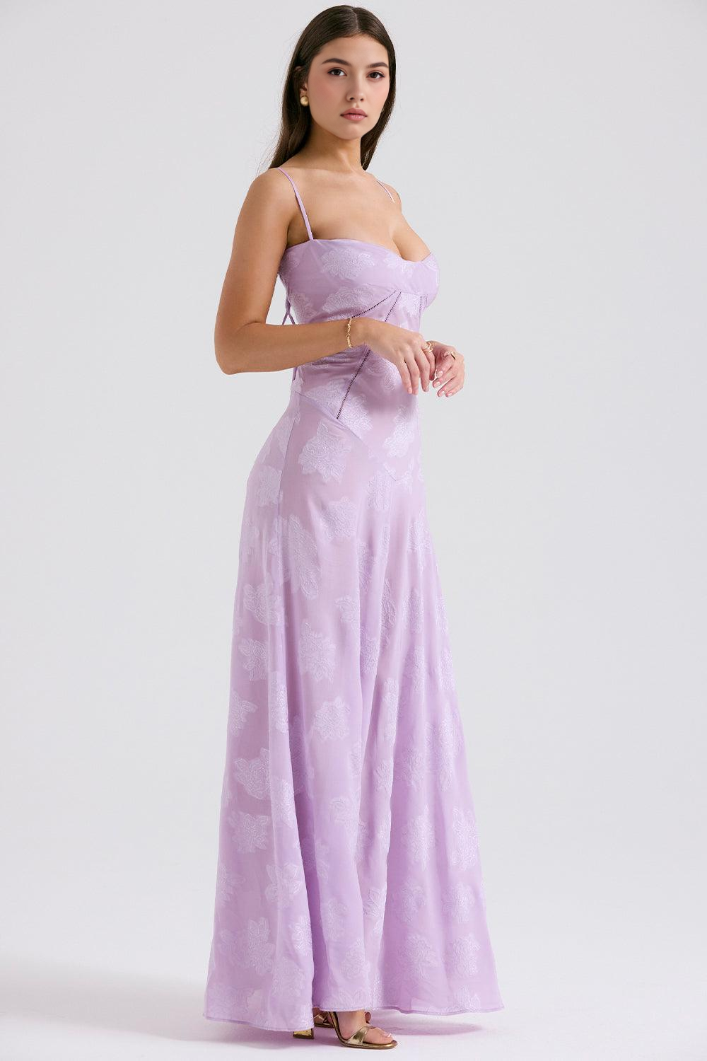 Women’s Floral Bustier Gown with Sheer Overlay for Evening & Formal Wear