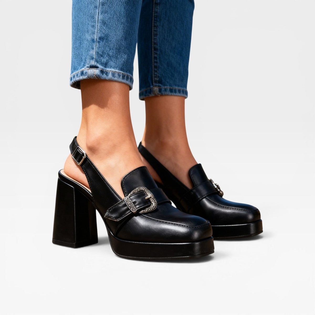 Women's Block Heel Pumps with Buckle Strap – Vintage Dress Shoes | Duxford