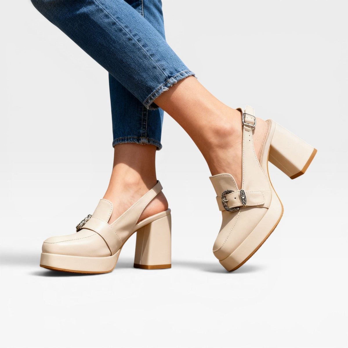 Women's Block Heel Pumps with Buckle Strap – Vintage Dress Shoes | Duxford