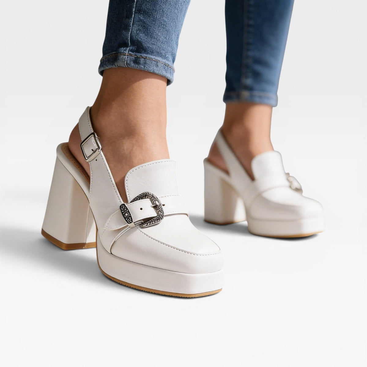 Women's Block Heel Pumps with Buckle Strap – Vintage Dress Shoes | Duxford