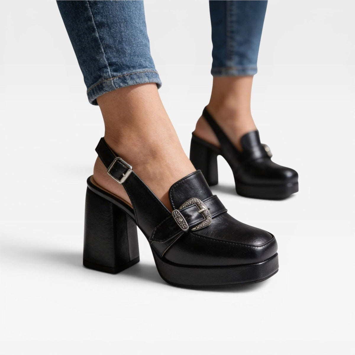 Women's Block Heel Pumps with Buckle Strap – Vintage Dress Shoes | Duxford