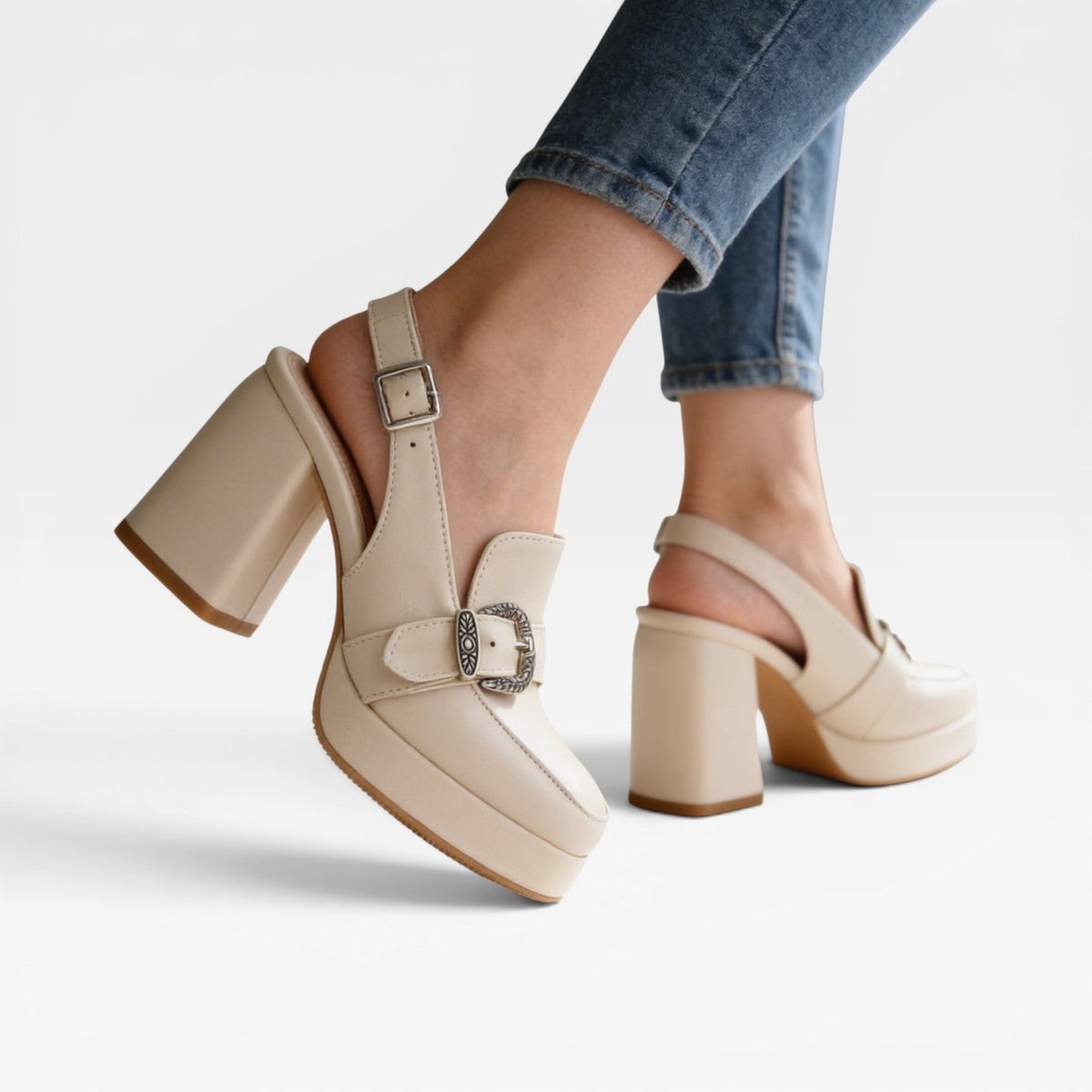 Women's Block Heel Pumps with Buckle Strap – Vintage Dress Shoes | Duxford