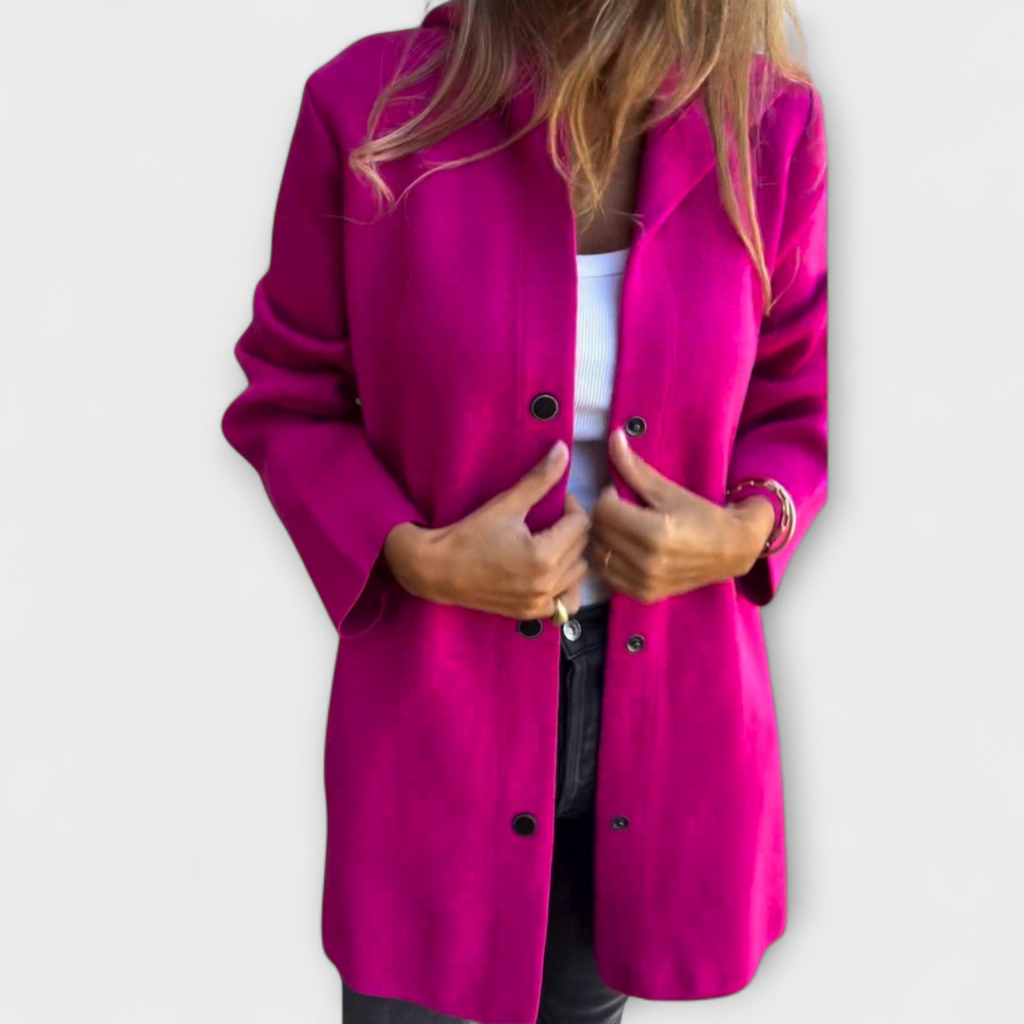 Women wearing a hooded single-breasted casual jacket