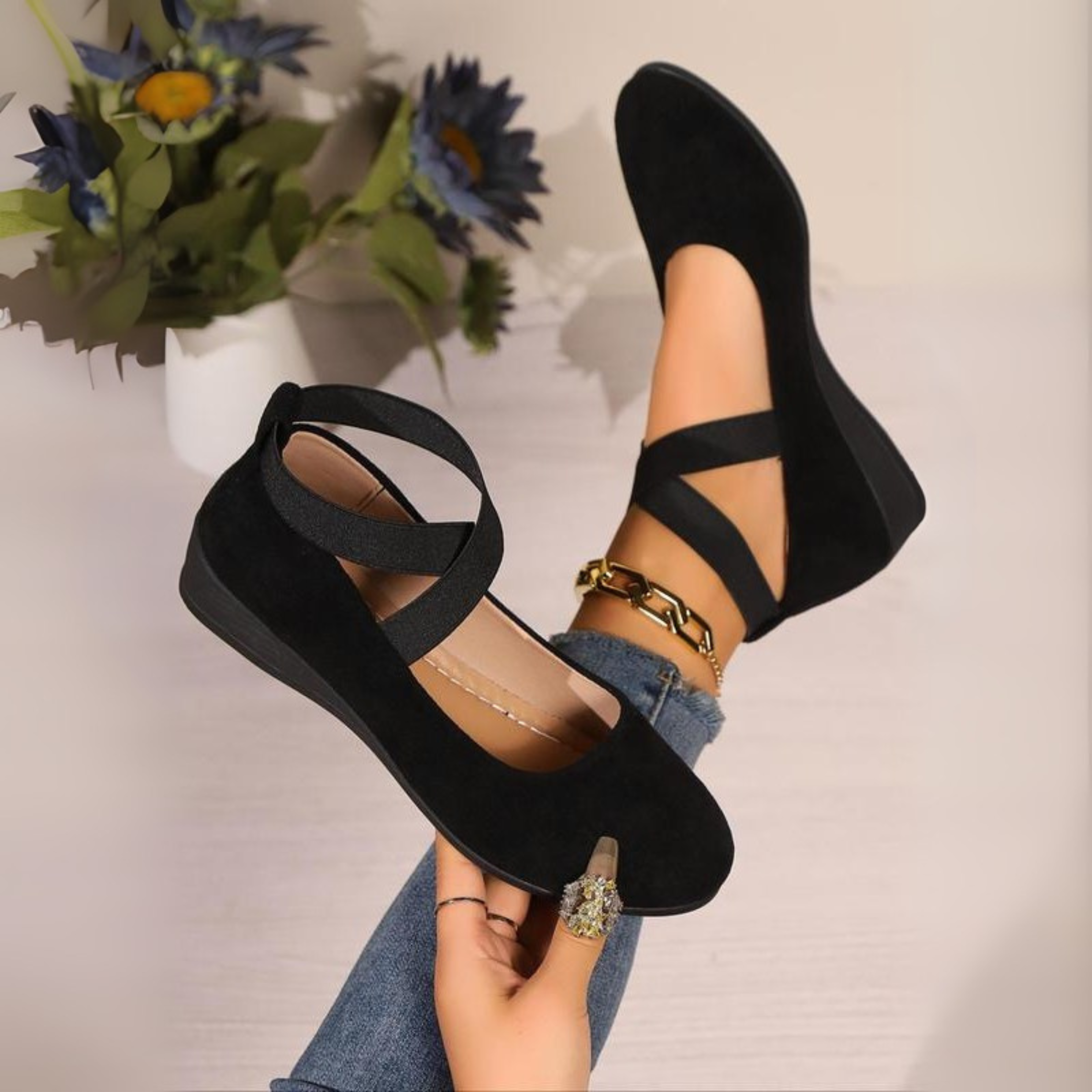 Women’s closed wedge slip-on shoes with cushioned sole and versatile everyday design.