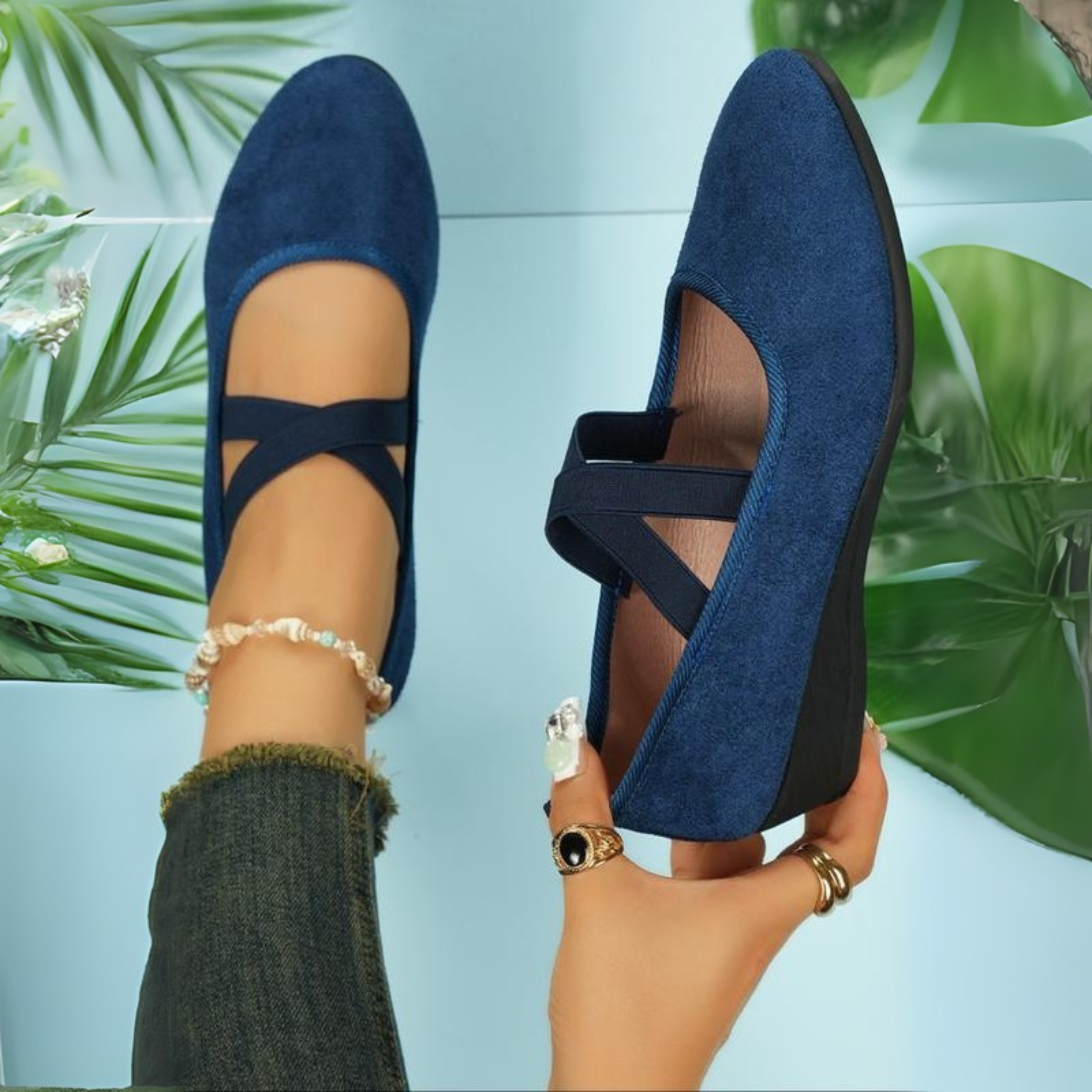 Women’s closed wedge slip-on shoes with cushioned sole and versatile everyday design.