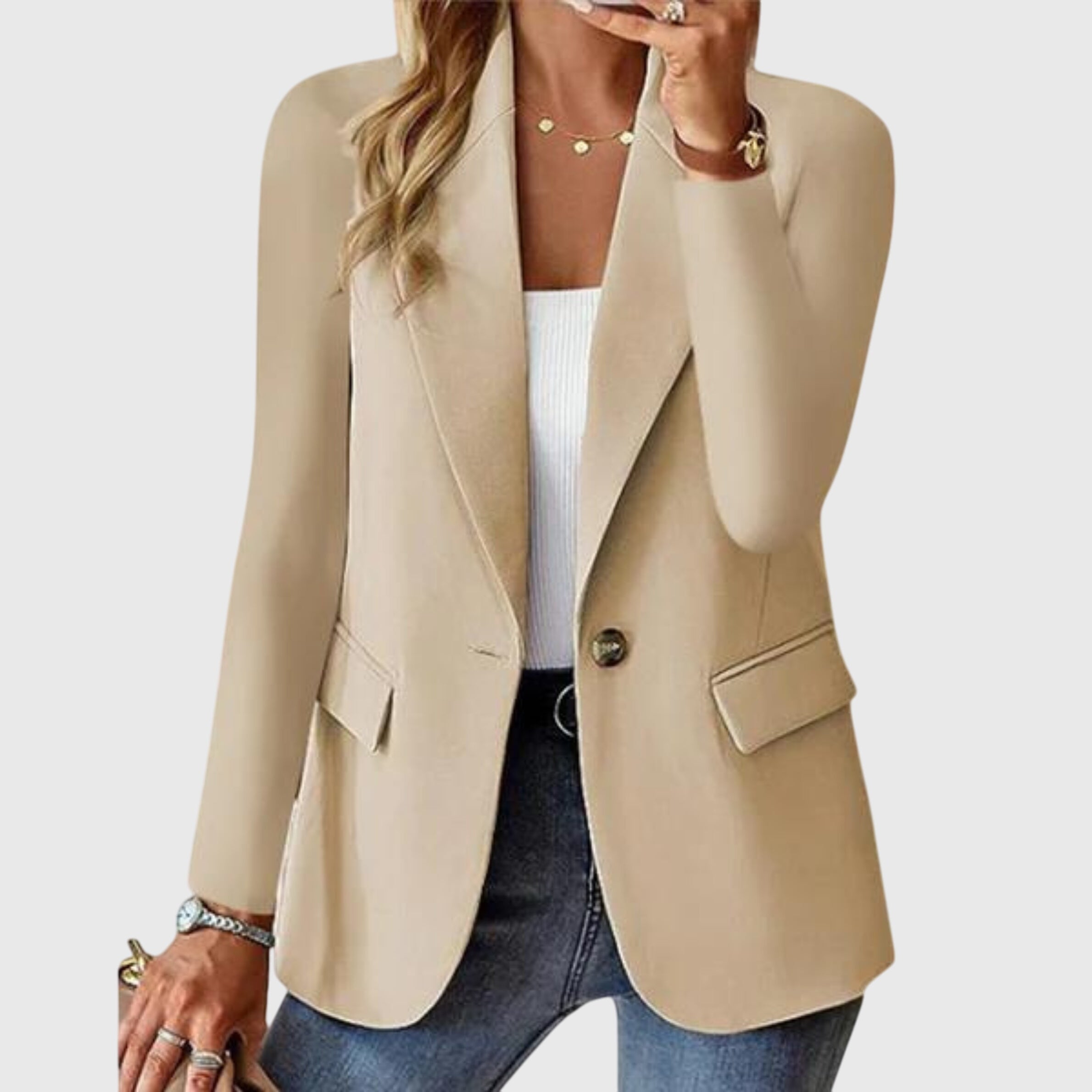 Women’s lightweight formal blazer with structured fit and flattering silhouette.