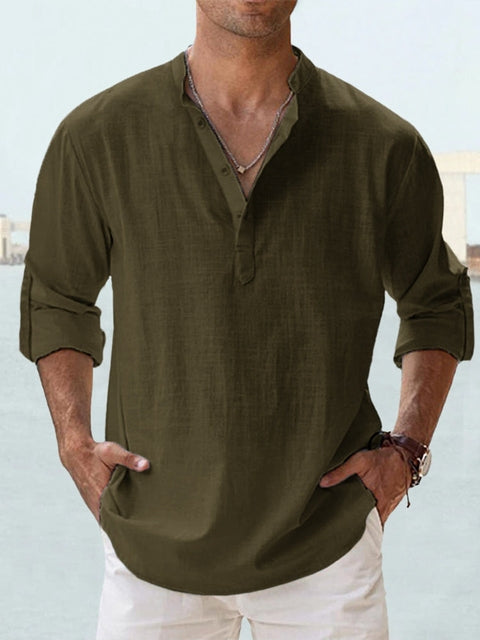 Men’s Linen Short Sleeve Button-Up Shirt - Klyne Studios