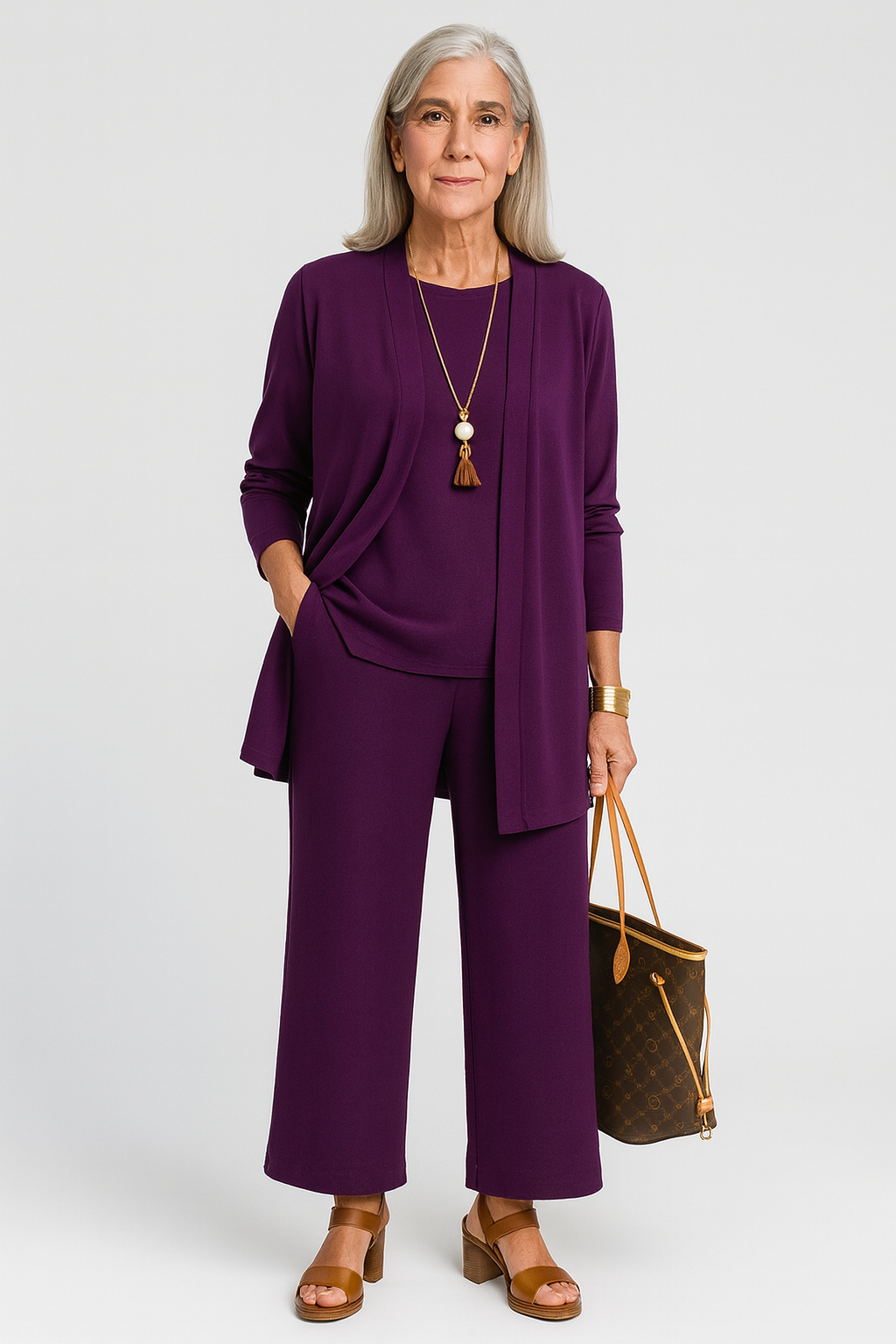 Women’s elegant three-piece outfit set with relaxed fit and lightweight fabric.