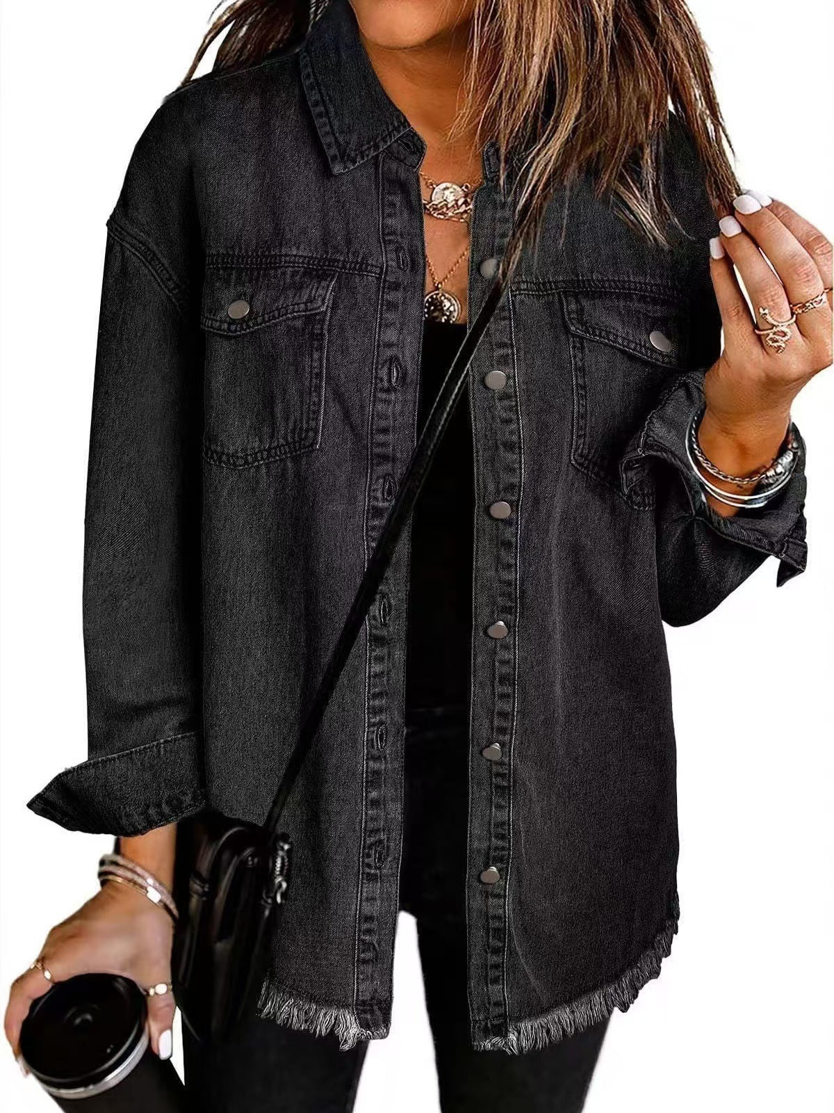 Women’s classic denim jacket with relaxed fit and pockets for everyday casual layering.
