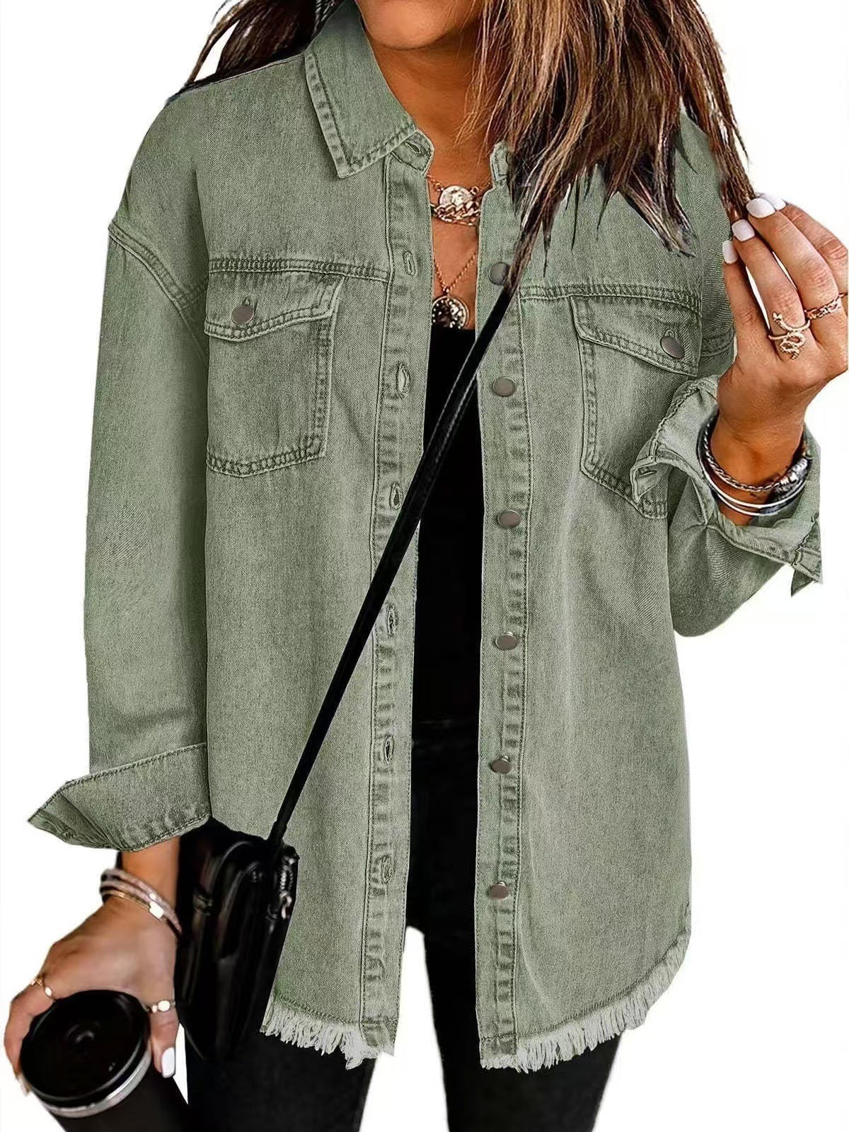 Women’s classic denim jacket with relaxed fit and pockets for everyday casual layering.