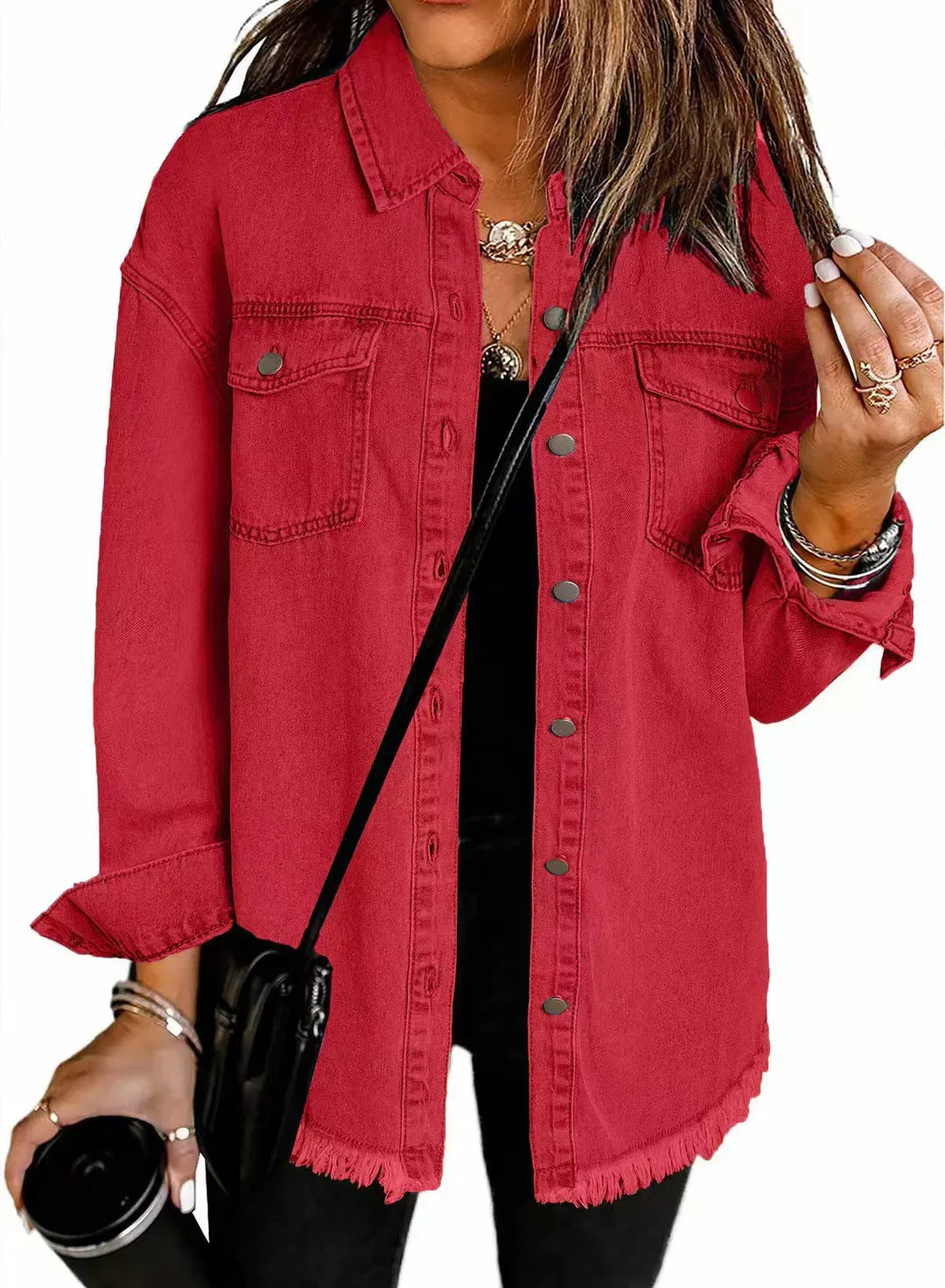 Women’s classic denim jacket with relaxed fit and pockets for everyday casual layering.