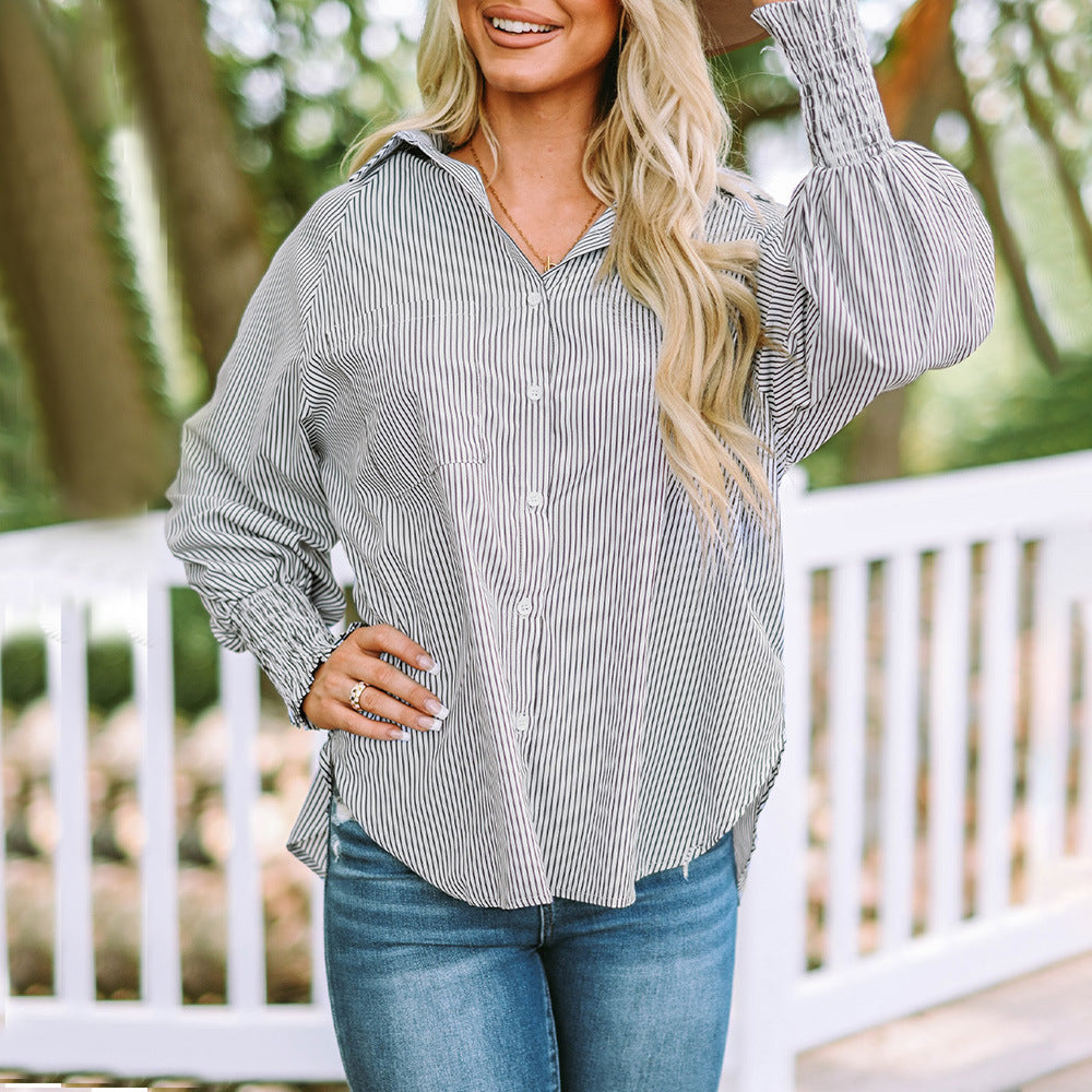 Women’s cotton blend button-up shirt with collar, relaxed fit, and lightweight fabric designed for comfortable everyday wear.