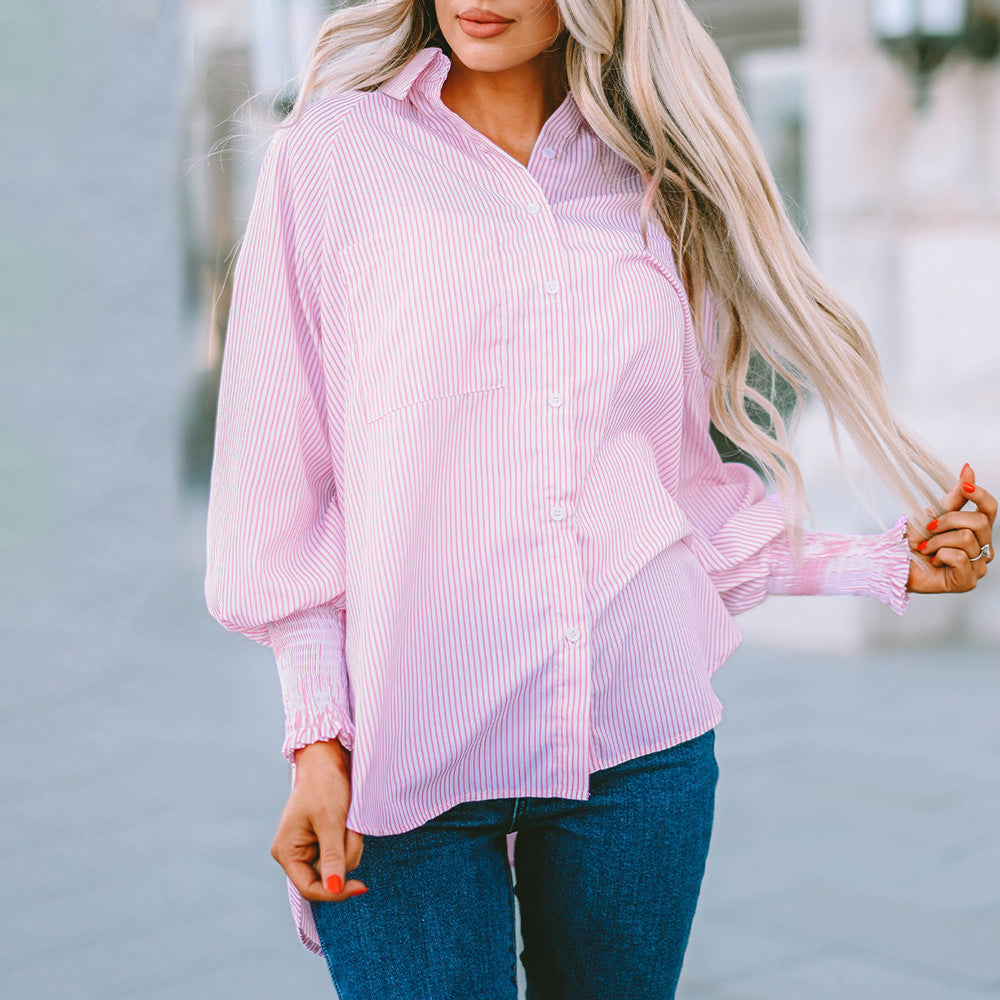 Women’s cotton blend button-up shirt with collar, relaxed fit, and lightweight fabric designed for comfortable everyday wear.