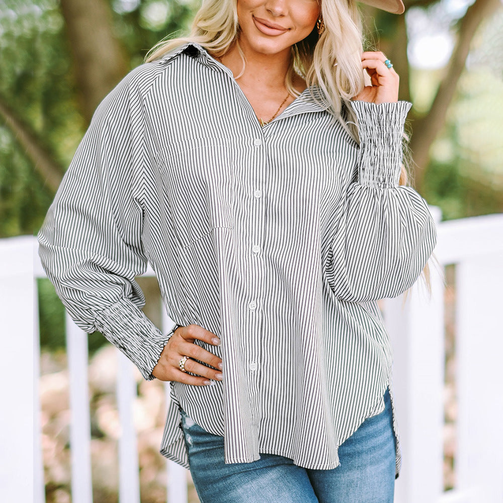 Women’s cotton blend button-up shirt with collar, relaxed fit, and lightweight fabric designed for comfortable everyday wear.