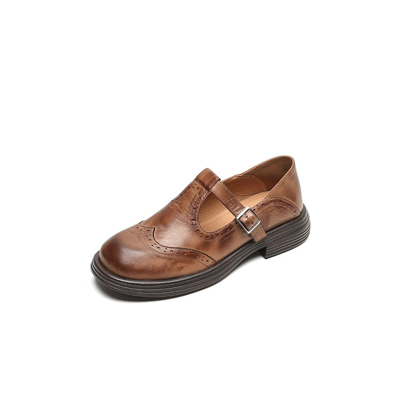 Women’s leather Mary Jane shoes with strap and cushioned sole designed for comfortable everyday walking.