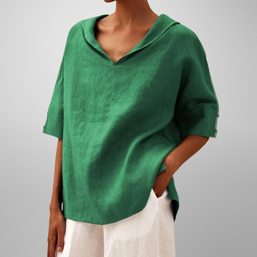 Women’s relaxed everyday blouse with soft drape, breathable fabric, and timeless minimal design for versatile styling.