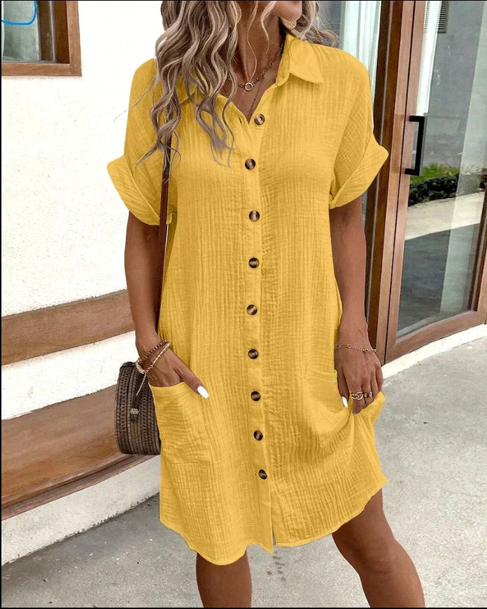 Women’s casual polo dress with collared neckline, breathable fabric, and functional pockets for everyday wear.