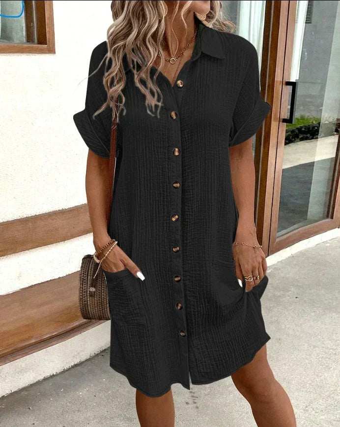 Women’s casual polo dress with collared neckline, breathable fabric, and functional pockets for everyday wear.
