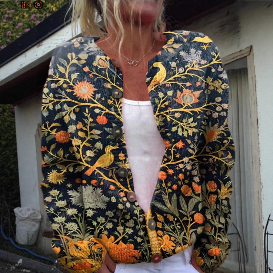 Women wearing a soft knit floral open-front cardigan