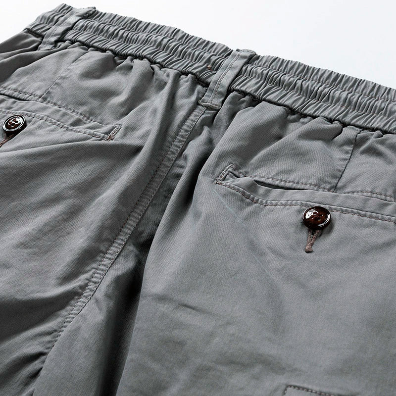 Men’s cargo shorts with belt drawstring waistband and large side pockets for casual and utility summer wear