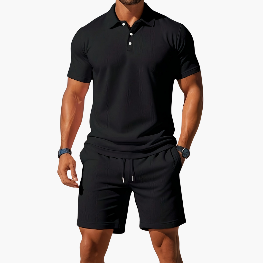 Men's cotton polo shirt and drawstring shorts summer set