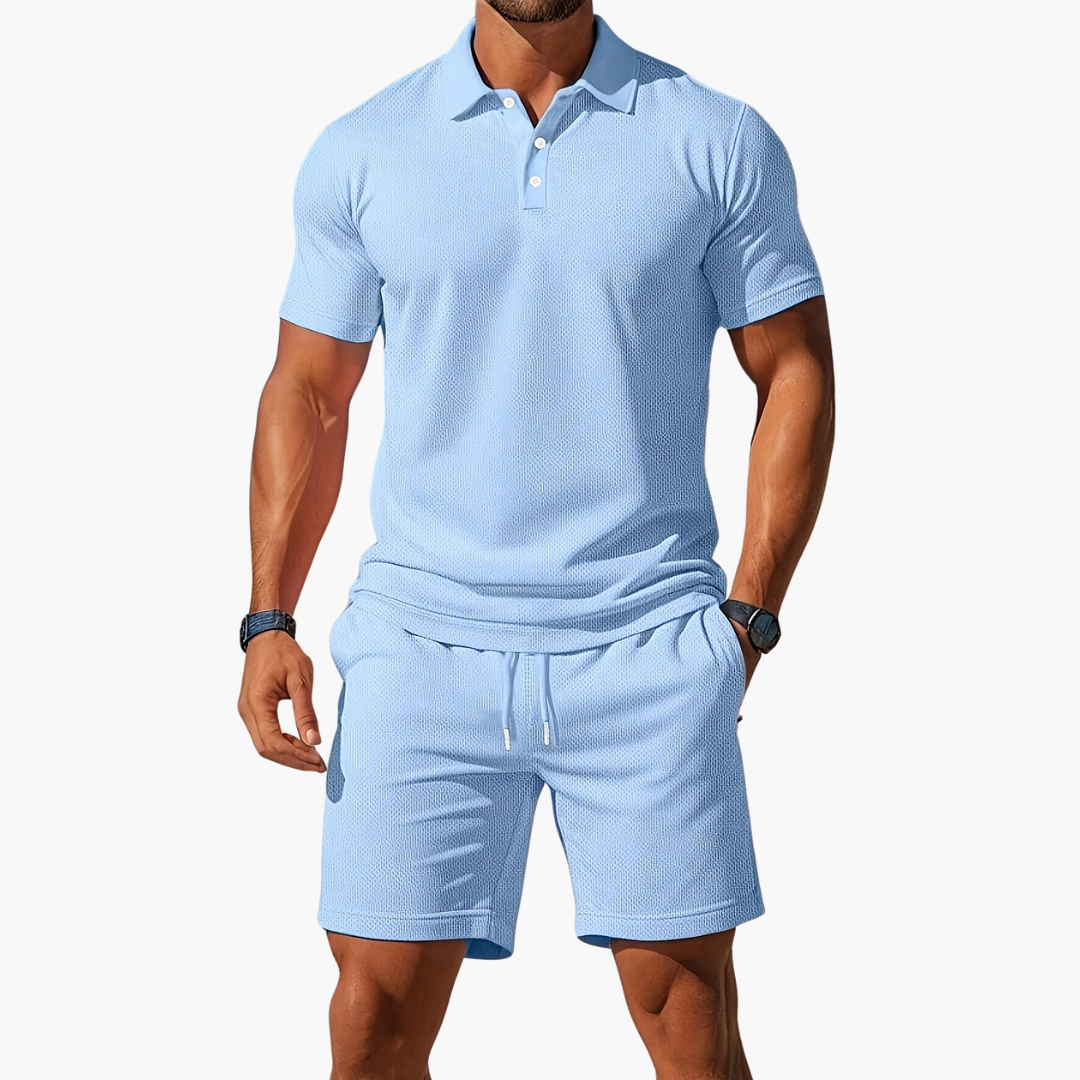 Men's cotton polo shirt and drawstring shorts summer set