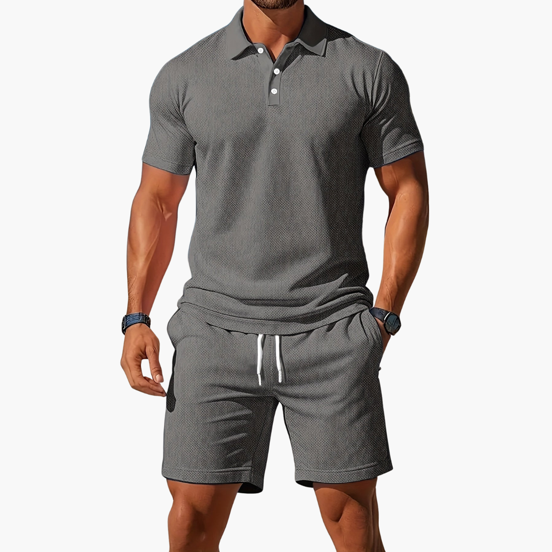 Men's cotton polo shirt and drawstring shorts summer set