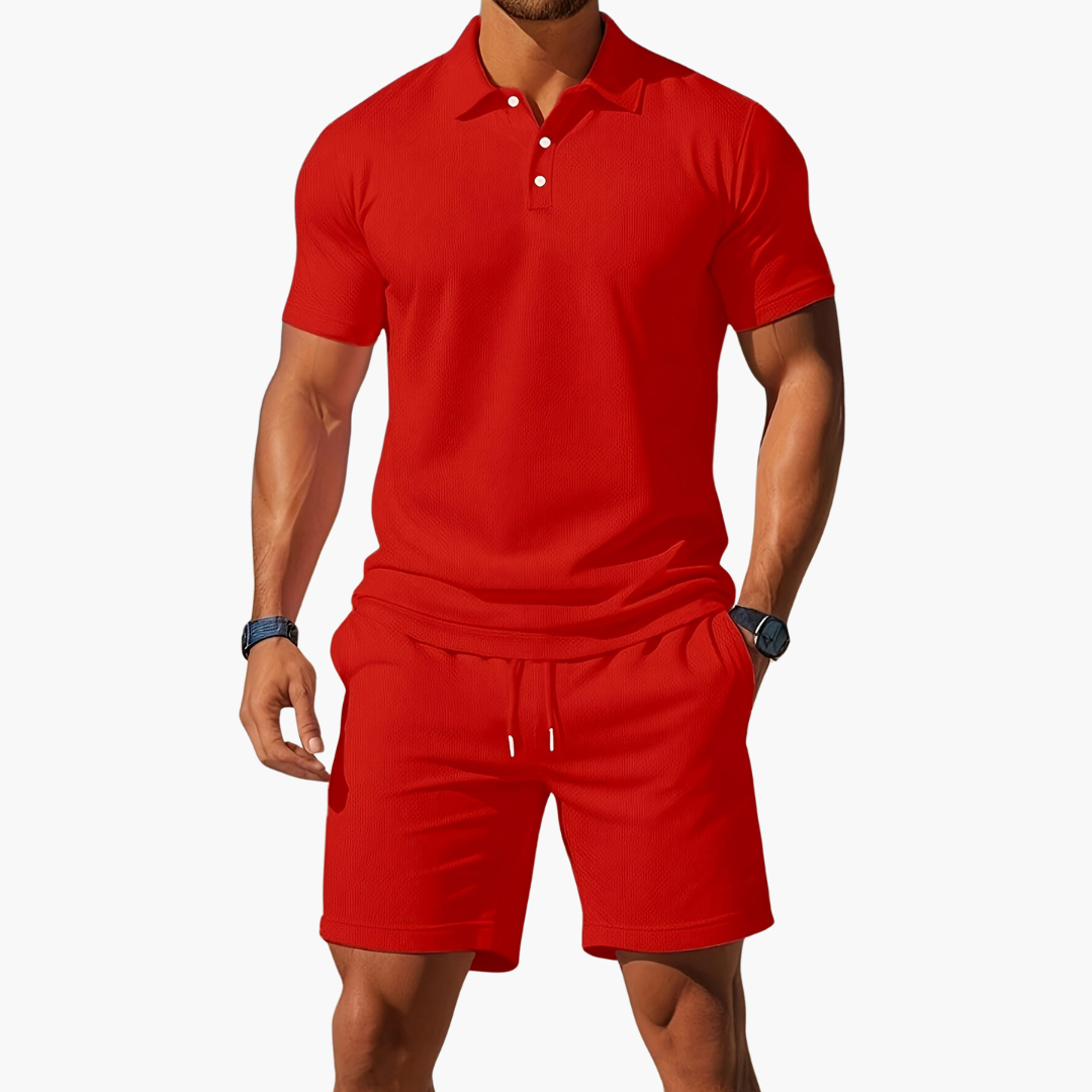 Men's cotton polo shirt and drawstring shorts summer set