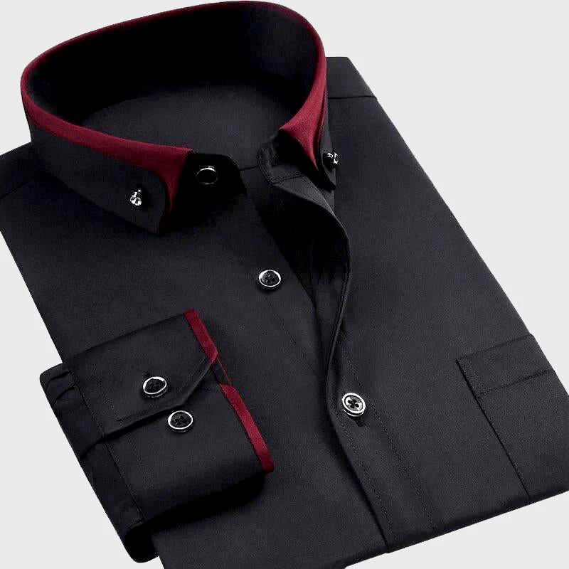 Men’s cotton spandex long sleeve button shirt with turn-down collar