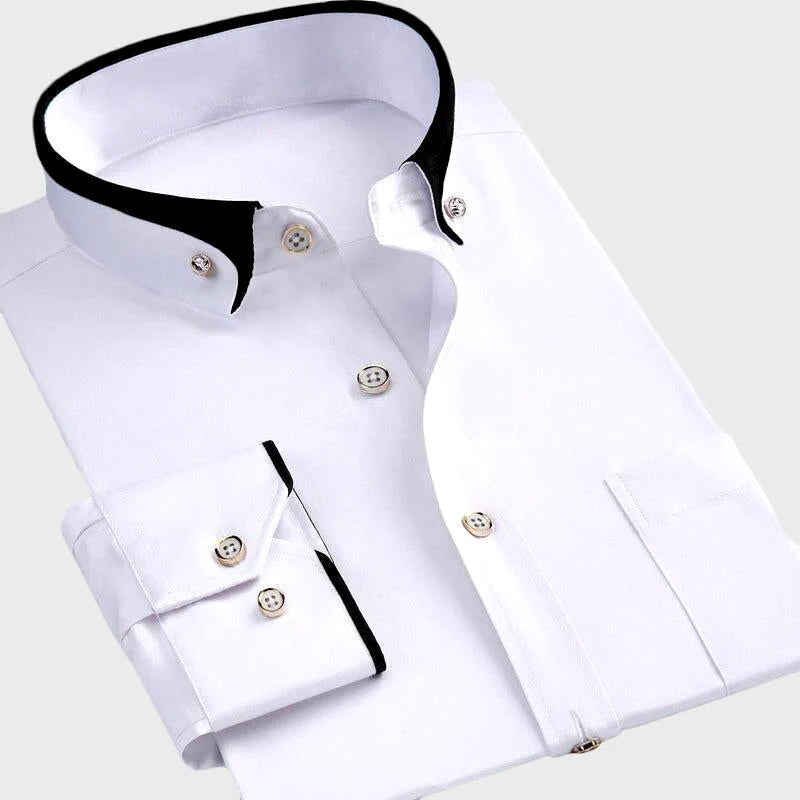 Men’s cotton spandex long sleeve button shirt with turn-down collar