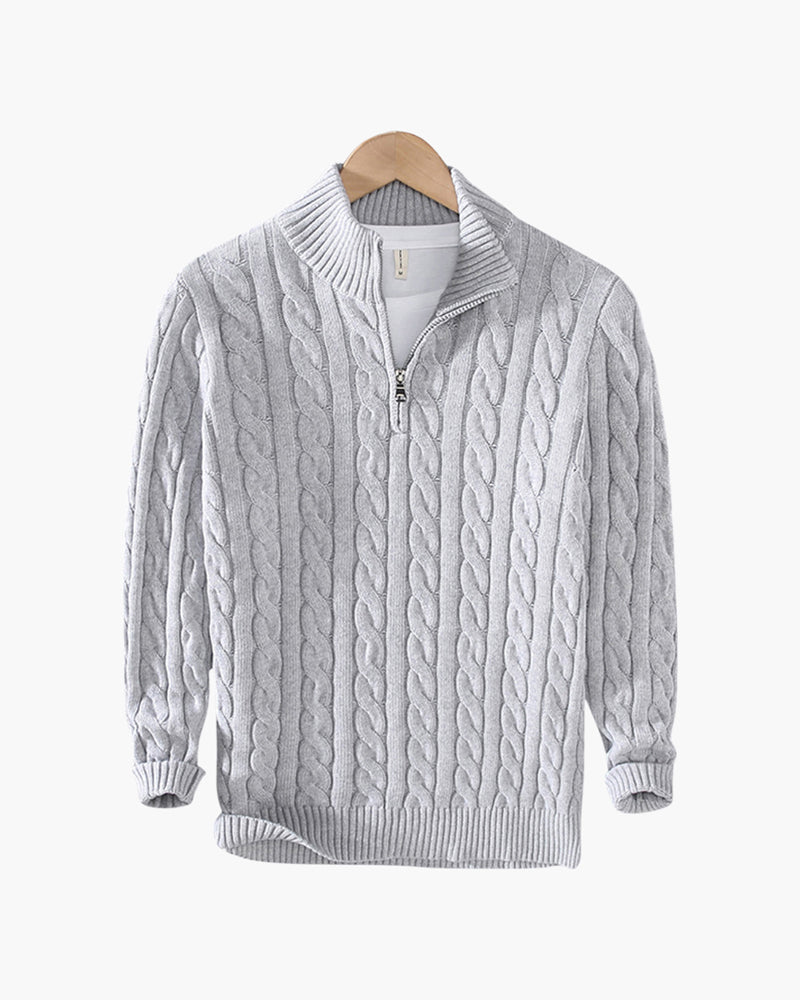 Men’s cotton zip up sweater with high neck and ribbed trims