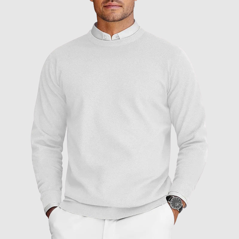 Men’s crew neck sweater in solid color, soft lightweight knit