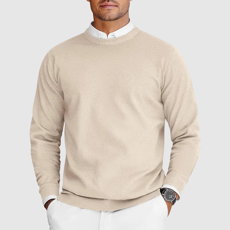 Men’s crew neck sweater in solid color, soft lightweight knit