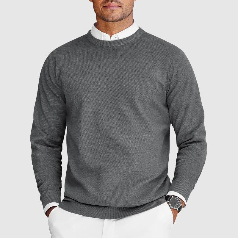 Men’s crew neck sweater in solid color, soft lightweight knit