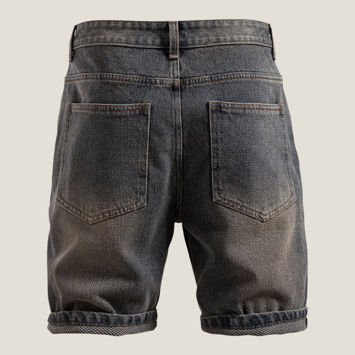 Men’s relaxed fit denim shorts with five pocket design washed finish and rolled cuff for casual summer wear