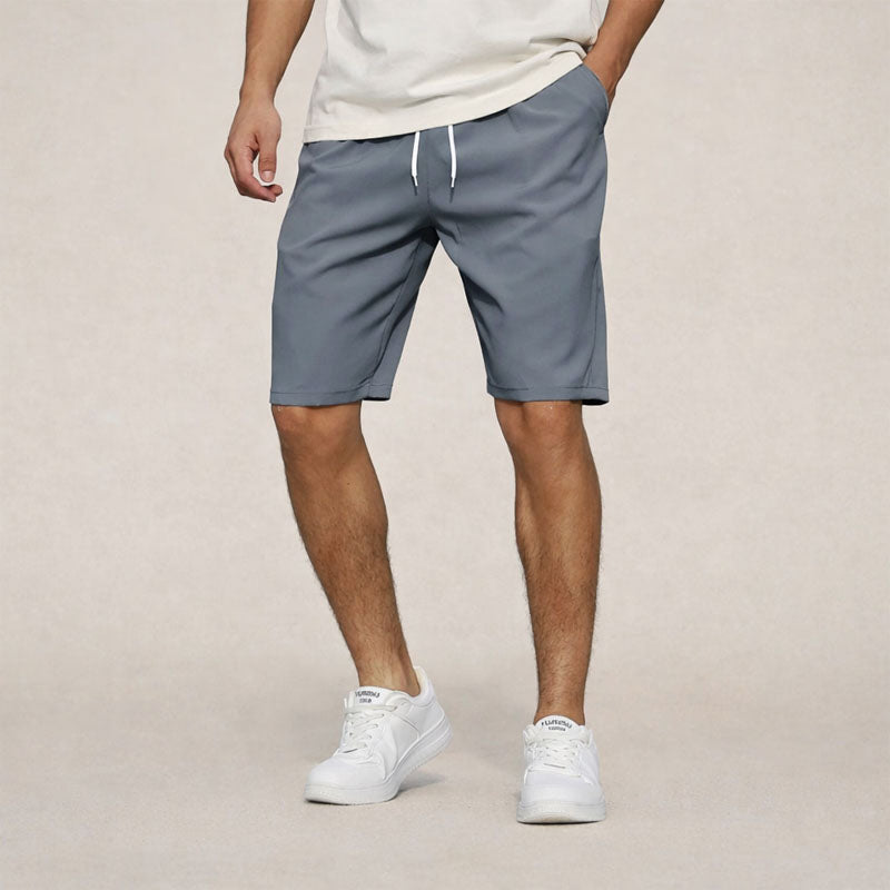 Men’s straight fit elastic waist shorts with drawstring and side pockets for casual summer wear