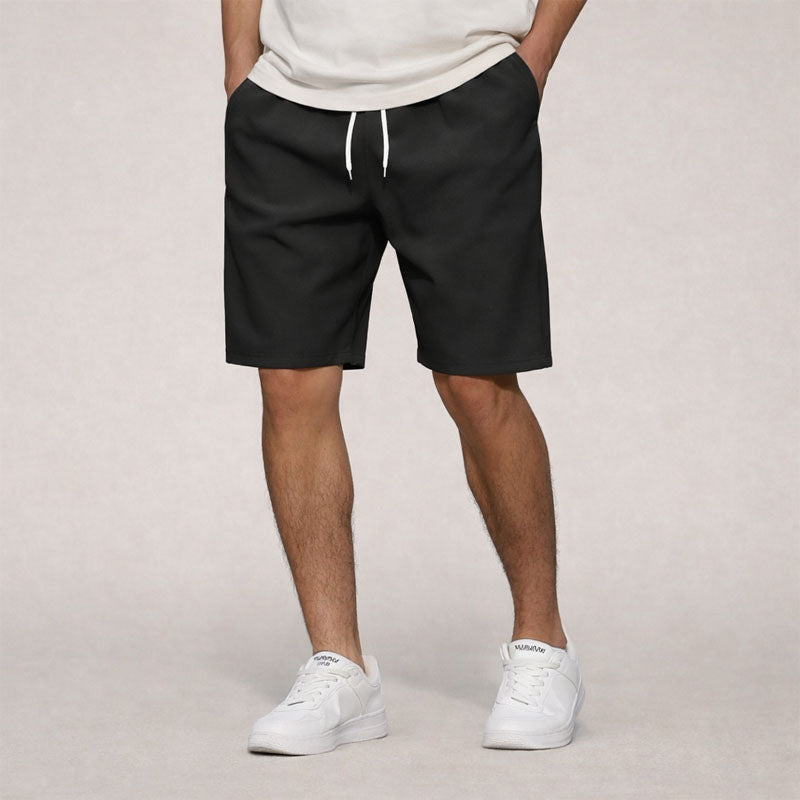 Men’s straight fit elastic waist shorts with drawstring and side pockets for casual summer wear
