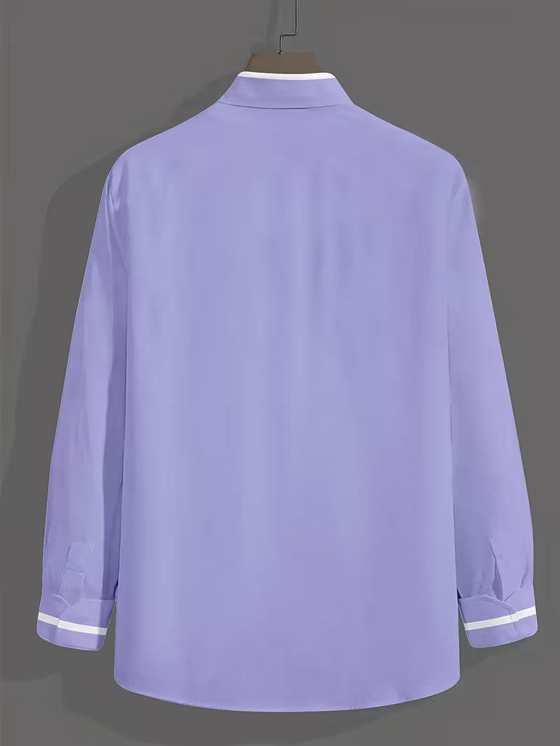 Men’s grandad collar shirt with contrast trim slim fit button front for smart casual and business wear