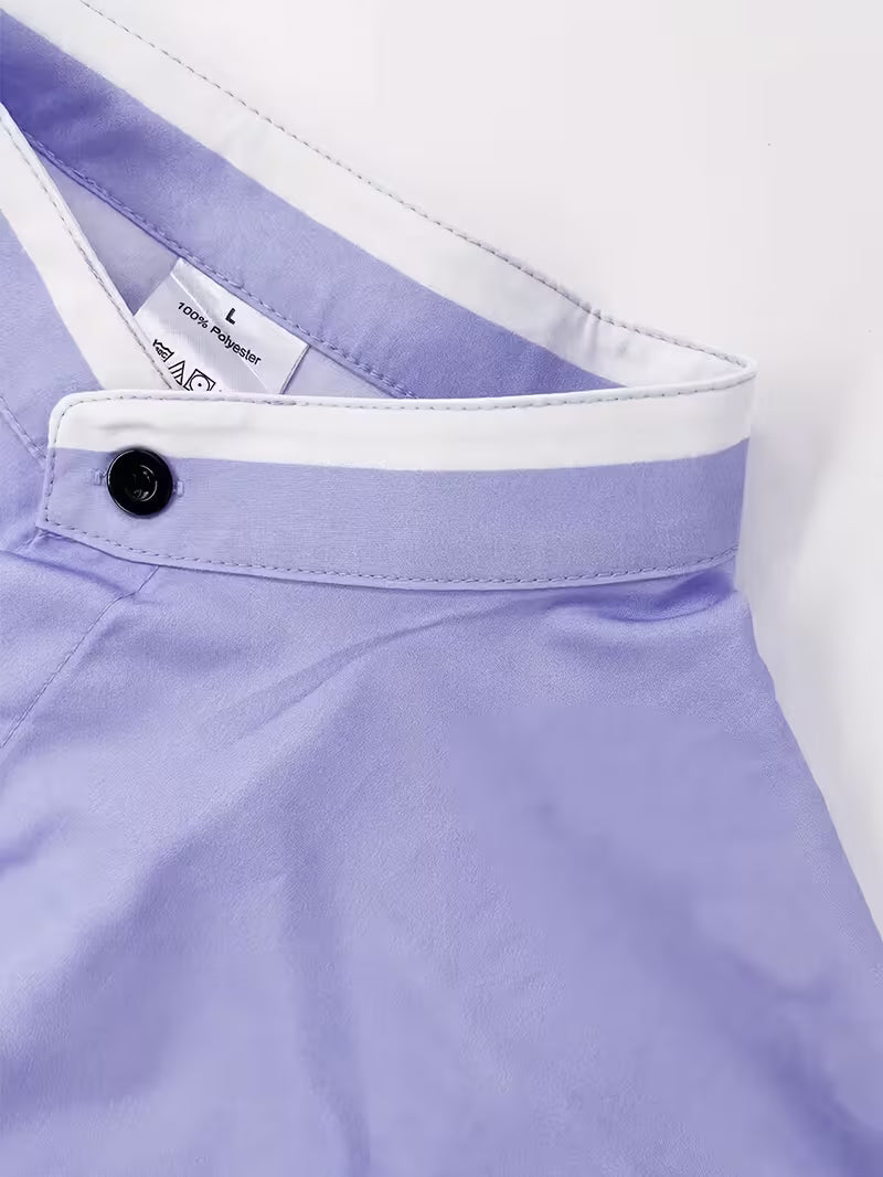 Men’s grandad collar shirt with contrast trim slim fit button front for smart casual and business wear