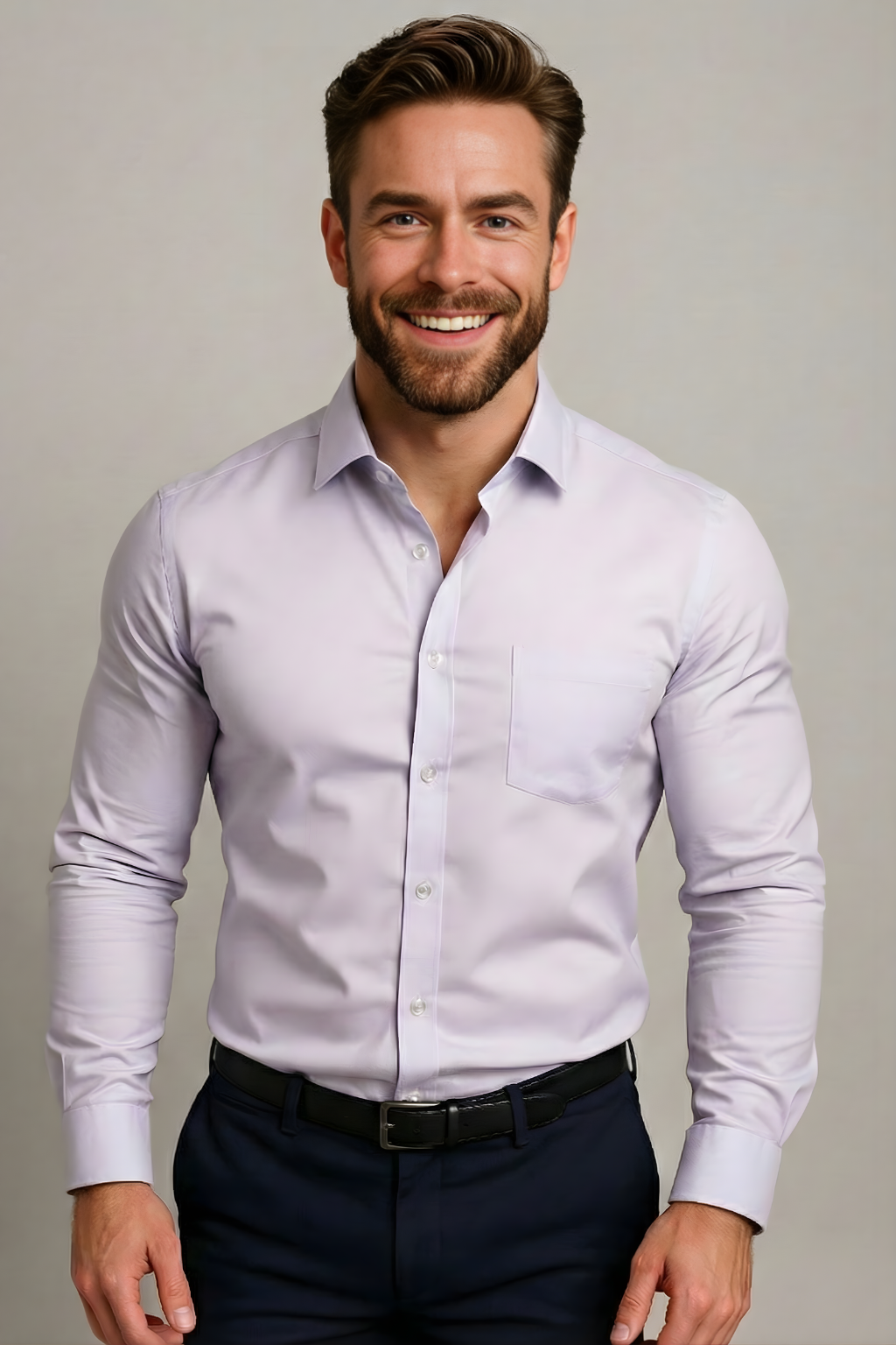 Men's long-sleeve structured shirt with wrinkle-free finish