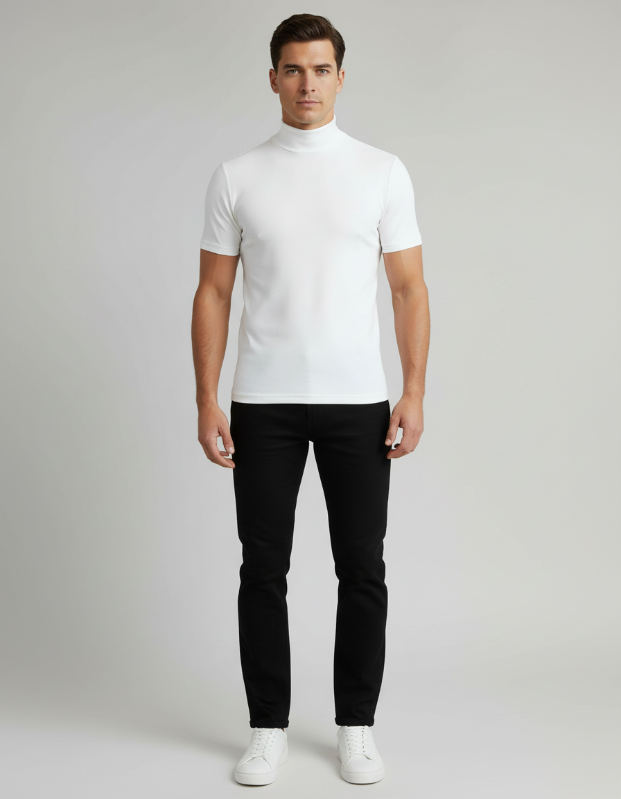 Men's slim-fit turtleneck shirt in soft knit fabric