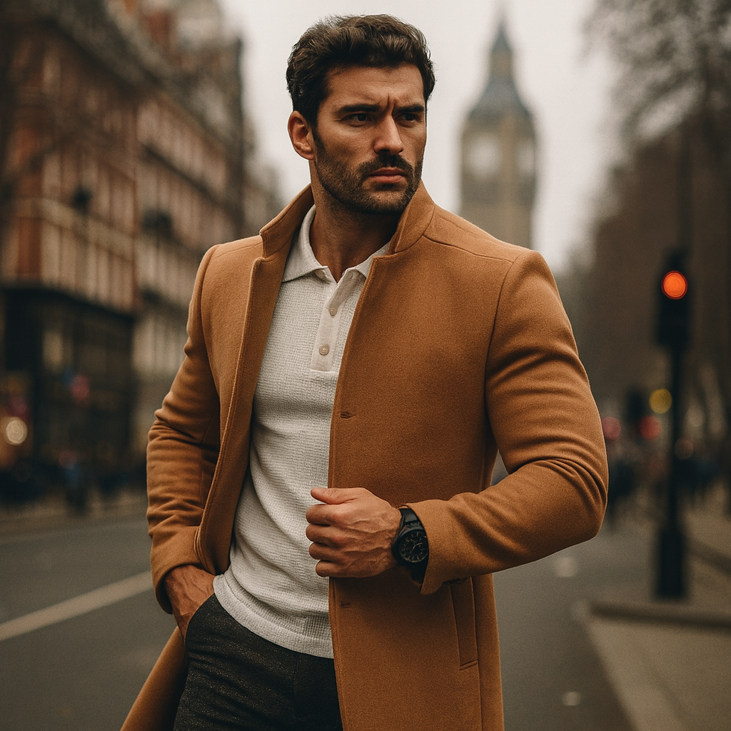 Men's slim-fit smart casual coat with button closure