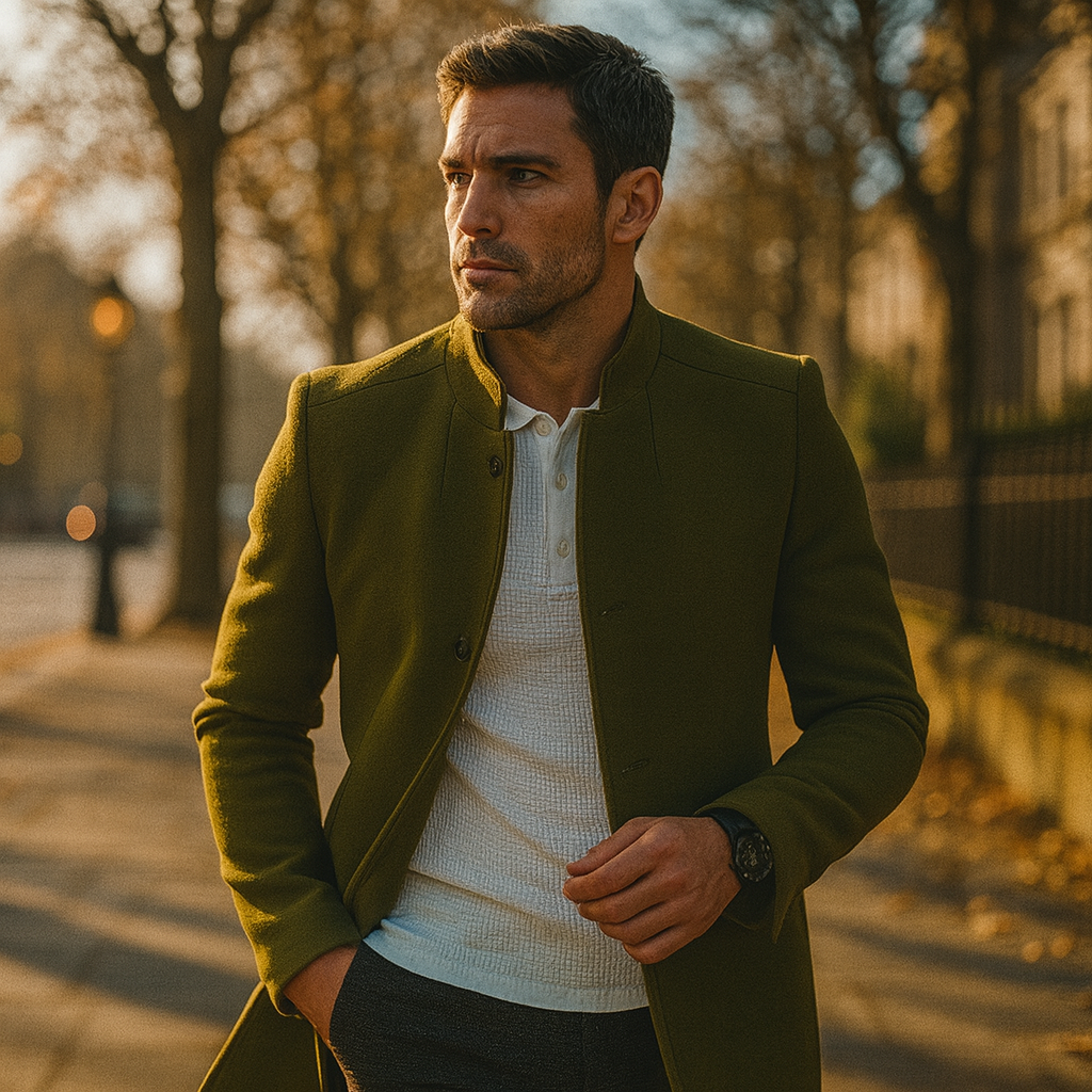 Men's slim-fit smart casual coat with button closure