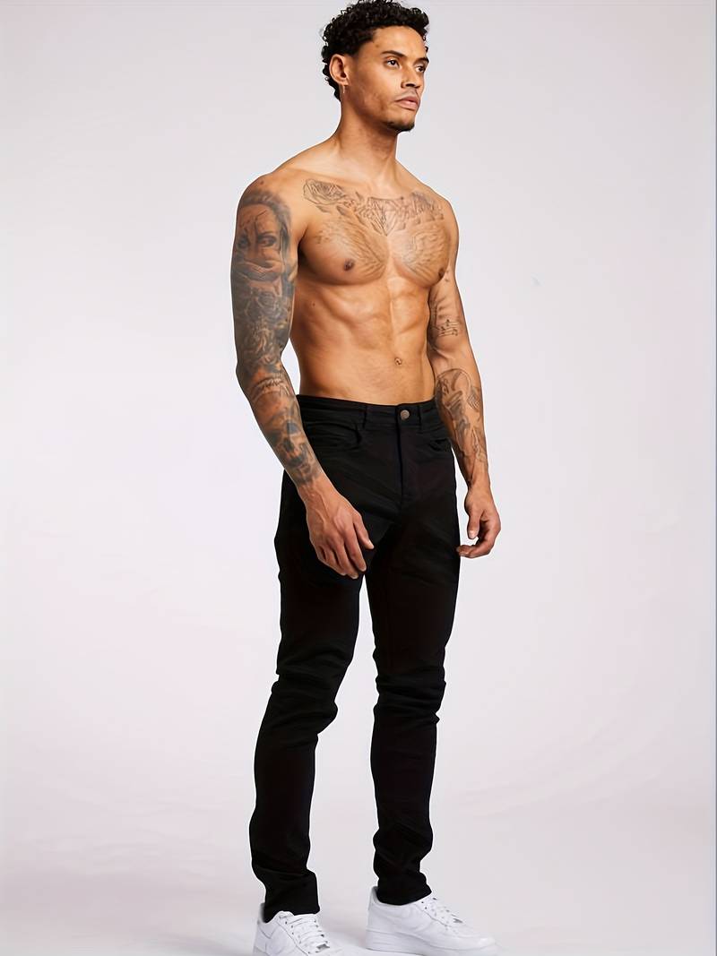 Men’s slim fit tapered denim jeans with mid rise waist and 5 pocket design for casual and smart casual wear