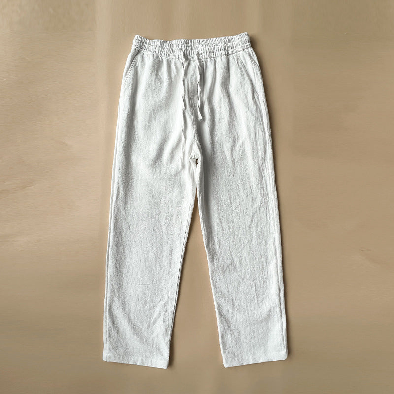 Men’s straight leg trousers with elastic waistband drawstring and relaxed fit for casual wear