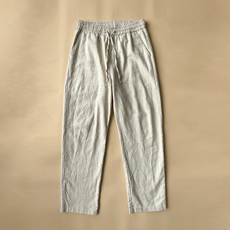 Men’s straight leg trousers with elastic waistband drawstring and relaxed fit for casual wear