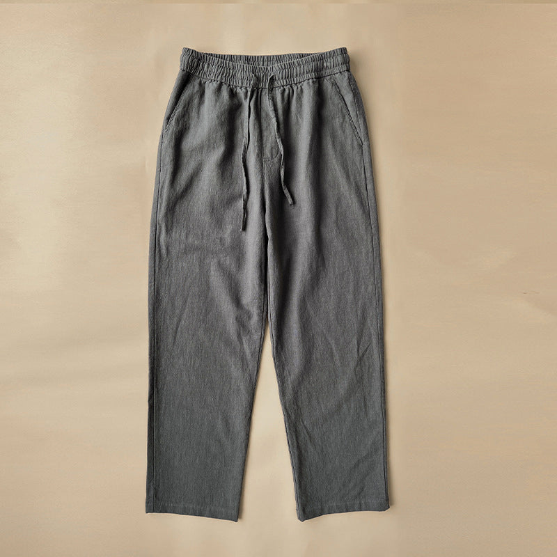 Men’s straight leg trousers with elastic waistband drawstring and relaxed fit for casual wear