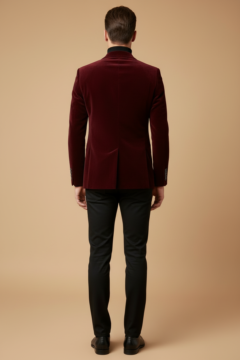 Men’s Slim Tailored Velvet Blazer with Classic Lapels